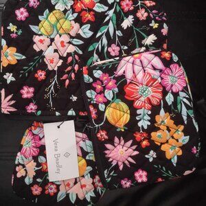 Vera Bradley COSMETIC TRIO with Black, Red, Yellow, and Pink Flowers pattern.